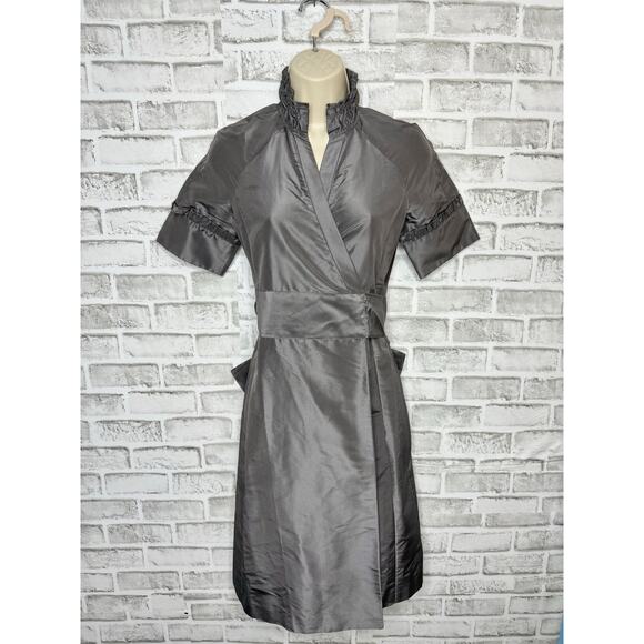Diane Von Furstenberg Silk Wrap Gray 100% Silk Midi Dress Women's Size 2 - Picture 2 of 6